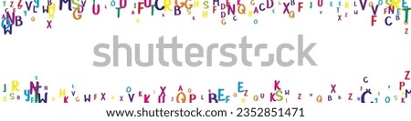 Flying latin letters. Colorful childish scattered charachters of English alphabet. Foreign languages study concept. Back to school banner on white background.