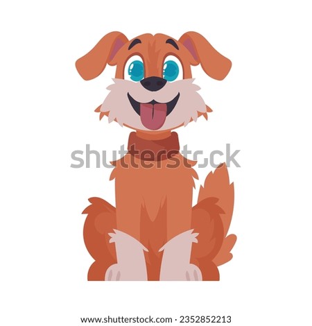 Red cute puppy. Dog smiling, Cartoon style, vector illustration