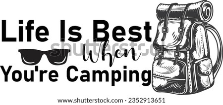 Outdoor at the mountain retro print design for t shirt and others. Camping beside of lake graphic artwork. Explore more print design Royalty-Free Stock Photo #2352913651