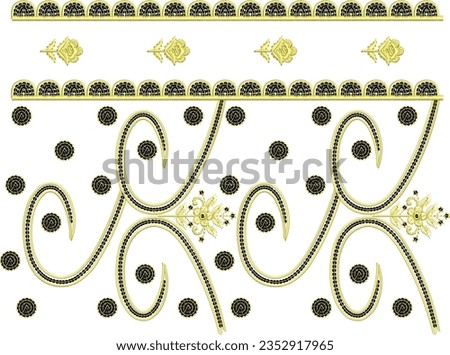 Traditional mughal artwork embroidery design leafs leaves and decorative ornaments for textile print on fabric
