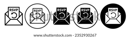 RSVP Icon. Please respond to confirm event invitation symbol for web app ui use. Vector set of email newsletter to ask post answer to accept party card through postal mail. Flat outline of envelope  Royalty-Free Stock Photo #2352930267