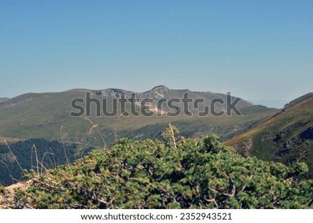 Summer day mountain landscape with blue sky and copy space for travel text. Background picture.