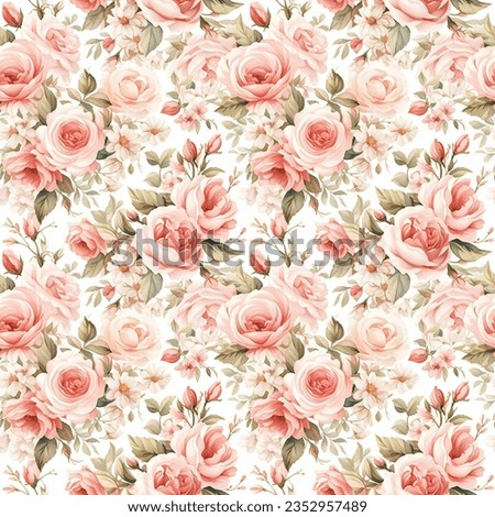 Seamless watercolor floral pattern - pink blush flowers elements, green leaves branches on dark black background; floral print, wallpapers, postcards, greeting cards, wedding invites, romantic events.