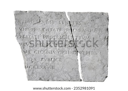 a stele from the Roman era with some inscriptions carved on a transparent background Royalty-Free Stock Photo #2352981091
