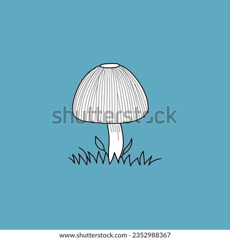 Mushroom Vector hand drawn illustration, mushroom isolated on blue background, single mushroom
