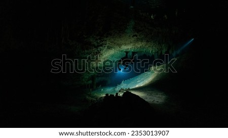 technical diving in a cenote in mexico. Royalty-Free Stock Photo #2353013907