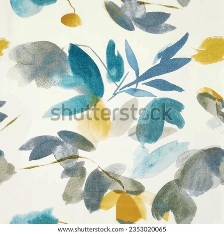Seamless flower pattern with abstract floral background with watercolor texture in yellow, blue and gray. Flower garden prepared for textile digital printing or card