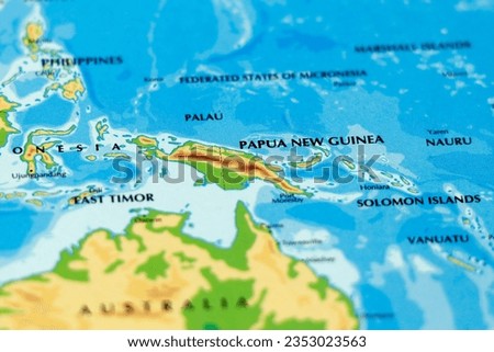 world map or atlas of papua new guinea and solomon islands Royalty-Free Stock Photo #2353023563