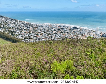 High angle view of Cape Town and Atlantic Ocean, the city of South Africa, travel destination.