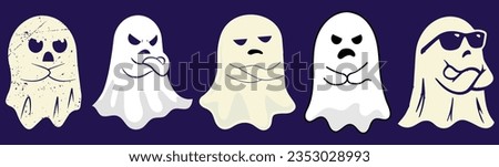 This is Boo Sheet Set of Halloween Ghosts Retro Vintage Pack for T-shirts and Graphic Designs Royalty-Free Stock Photo #2353028993