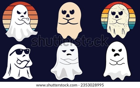 This is Boo Sheet Set of Halloween Ghosts Retro Vintage Pack for T-shirts and Graphic Designs Royalty-Free Stock Photo #2353028995