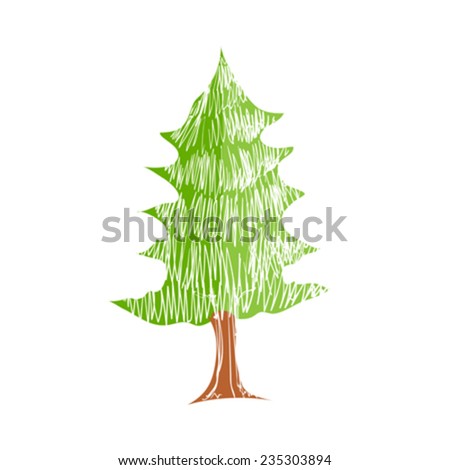 Illustration of hand drawn pine tree isolated on white background