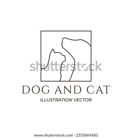 Dog Cat Pet Care Outline Line Art Logo Vector Icon Illustration