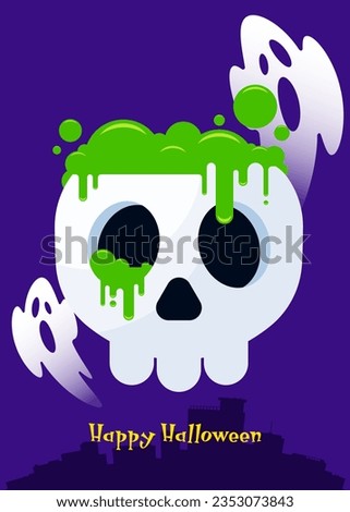 Happy halloween party invitation template design background decorative with skull flat design style. Design element for poster, banner, leaflet, flyer, vector illustration Royalty-Free Stock Photo #2353073843