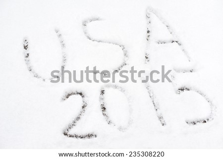 inscription usa 2015 on snow-covered ice, the inscription on the snow