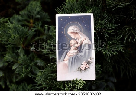 Holy image of Virgin Mary and child.   Religious symbol. 