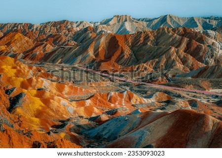 Rainbow moutain's Zhangye Danxia National Geological Park, Zhangye - China. Sunset picture with deep shadows and copy space for text