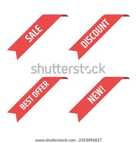 red price tag set, sale banners - best offer, discount ribbons