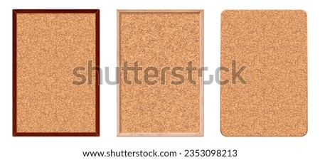 Set of cork noticeboards with texture in frame. Message board with a grainy pattern for pinning notes, to-do lists, photos. Background for scrapbooking. Vector illustration. Royalty-Free Stock Photo #2353098213
