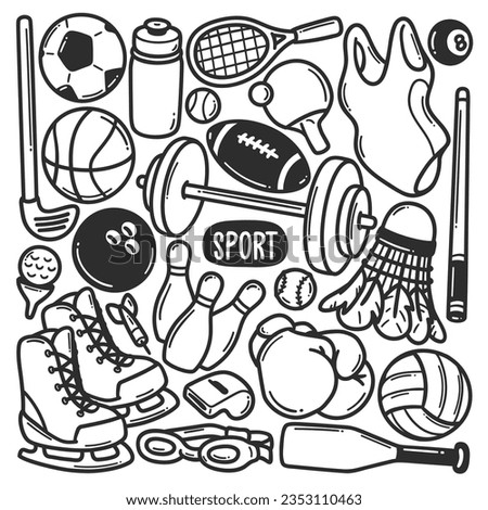 Sport Gym Stickers Hand Drawn Doodle Coloring Vector