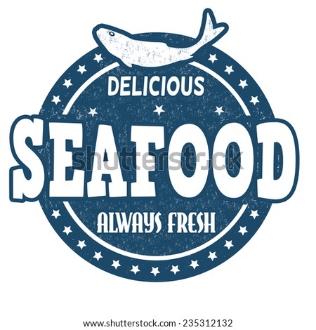 Seafood grunge rubber stamp on white background, vector illustration