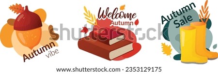 Set of Autumn seasonal stickers with lettering
