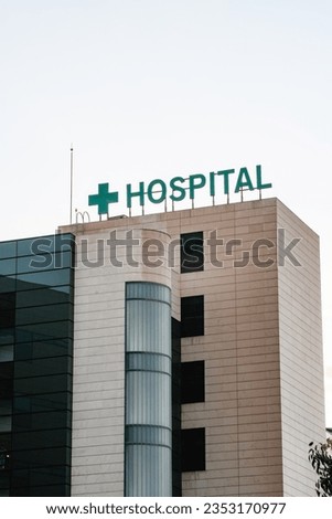 HOSPITAL sign in letters on the outside