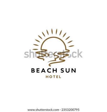 elegant hipster gold sun sunset sunrise logo icon vector in trendy line linear outline logo vector for hotel