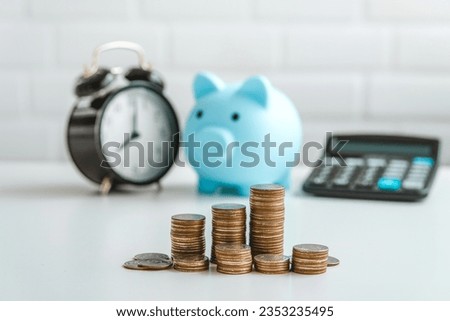 Stacking money coins accounting for increase financial interest rate digital stock market financial exchange analyzing trading Business stock growth.