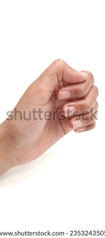 Dermatillomania, a mental health condition when a person picking their skin compulsively. Skin-picking or excoriation around the nails. woman hand, isolated on white background Royalty-Free Stock Photo #2353243505