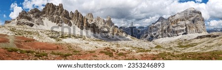 Valley Val Travenanzes and rock face in Tofane gruppe, Mount Tofana de Rozes, Alps Dolomites mountains, Fanes national park, Italy Royalty-Free Stock Photo #2353246893