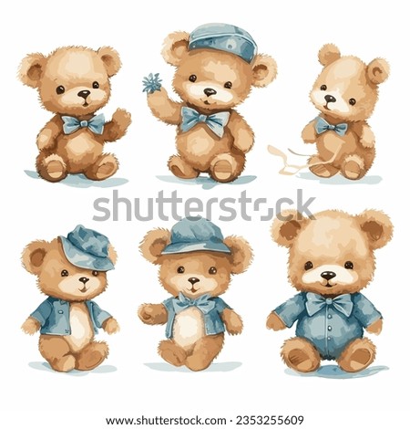 Watercolor illustration set of cute Teddy bears