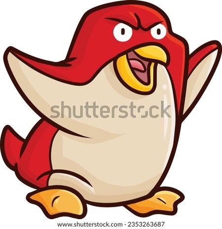 Funny red angry penguin cartoon illustration