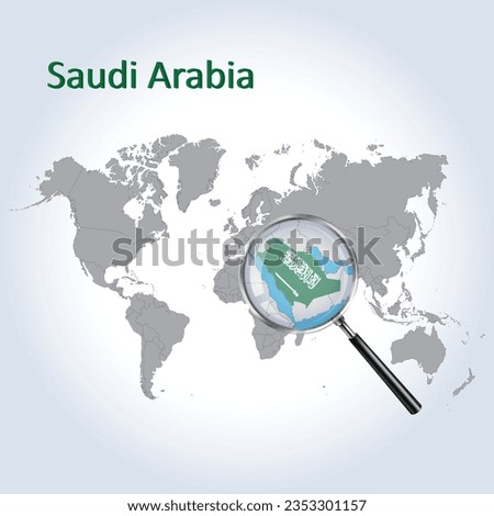 Magnified map Saudi Arabia with the flag of Saudi Arabia enlargement of maps, Vector art