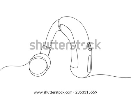Hearing aid drawn by a line. International Day of Sign Languages. International Week of the Deaf. One line drawing for different uses. Vector illustration. Royalty-Free Stock Photo #2353315559