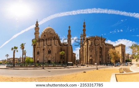 The Mosque-Madrassa of Sultan Hassan panoramic view, main islamic place of visit in Cairo, Egypt