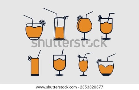 set of orange juice vector icon