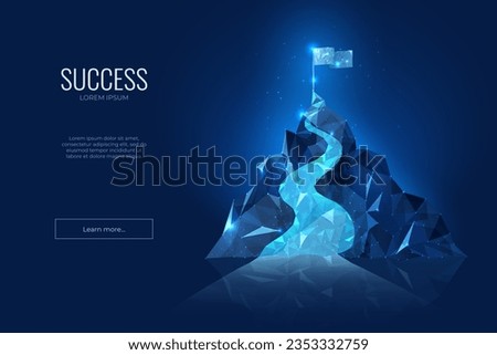 Digital mountain. Challenge or journey. Abstract polygon aim. Leader concept. Future achievement. Winning target. Peak climbing route. Motivation strategy. Vector business background Royalty-Free Stock Photo #2353332759