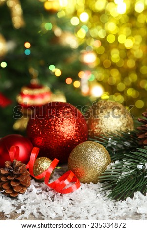 Christmas balls on grey wooden background