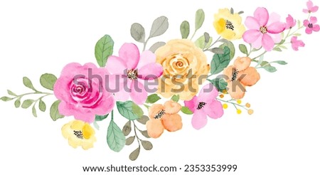 Watercolor pink yellow rose flower arrangement  for background, wedding, fabric, textile, greeting, card, wallpaper, banner, sticker, decoration etc.
