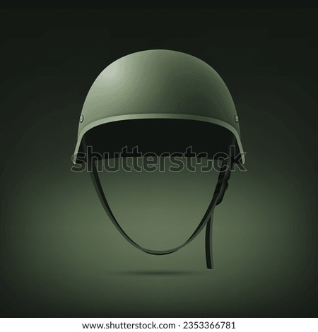 Vector 3d Realistic Military Helmet Closeup. Helmet, Army Symbol of Defense and Protect. Soldier Helmet Design Template Royalty-Free Stock Photo #2353366781