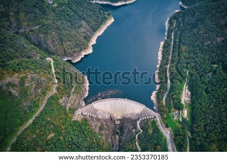 Hydroelectric power plant in Switzerland. Renewable energy. Drone footage Royalty-Free Stock Photo #2353370185