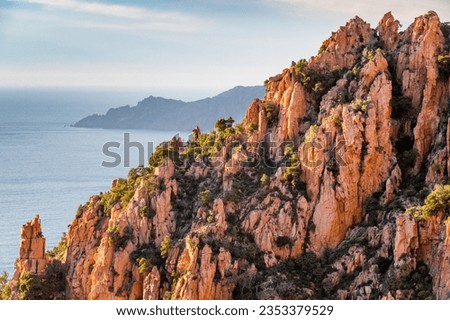 Pink rocks of Calanche de Piana, Les Calanques de Piana in Corsica Royalty-Free Stock Photo #2353379529