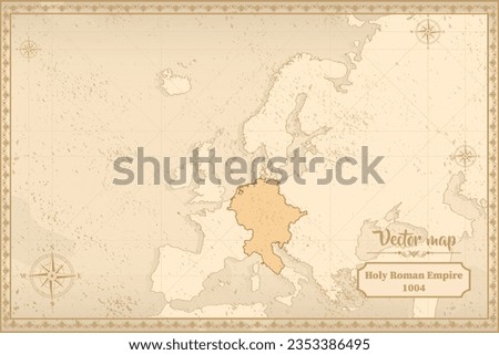 Map of Holy Roman Empire in the old style, brown graphics in retro fantasy style. Royalty-Free Stock Photo #2353386495