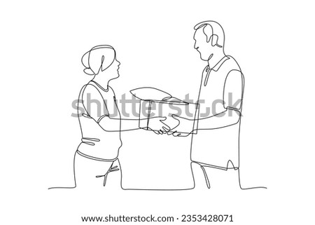 Continuous one line drawing Concept of Neighbors sharing things and helping each other. Doodle vector illustration. Royalty-Free Stock Photo #2353428071