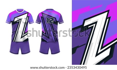 Sport jersey template mockup stripe line grunge abstract design for football soccer, racing, gaming, purple color