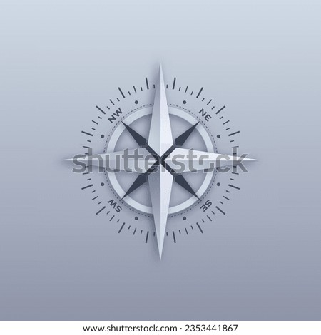 Abstract 3d compass logos set isolated on colorful backgrounds. Windrose symbol for transportation and logistic company