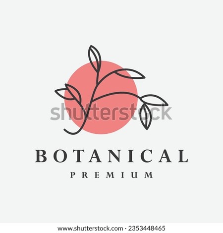 Botanical plant twigs and delicate flowers in boho linear style vector illustration