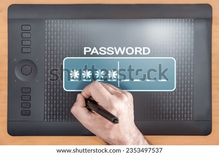 Male hand using tablet pc protected with password