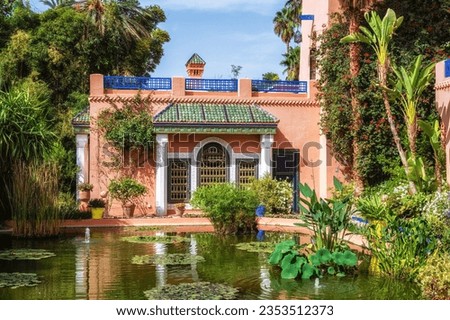 The Majorelle garden is a tourist botanical garden of about 300 species on nearly one hectare. It was named after its founder, the French painter Jacques Majorelle, who created it in 1931. Royalty-Free Stock Photo #2353512373